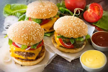 『汉堡包(普通型,夹肉饼,加调料酱和蔬菜)』营养价值 | 每100g营养成分表